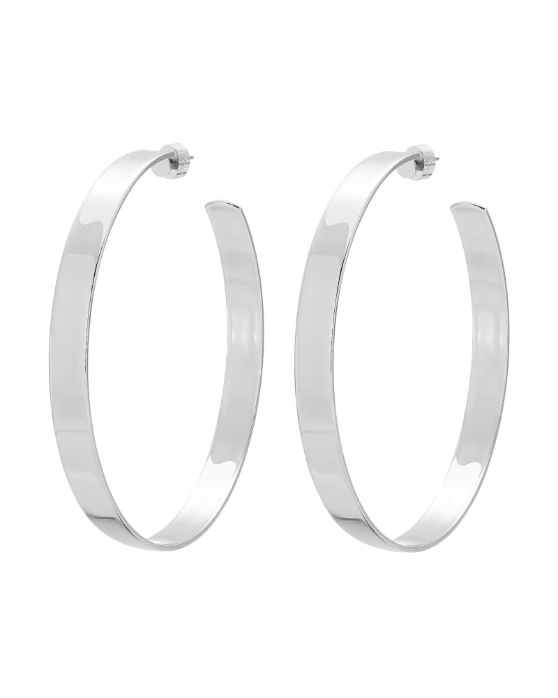 Front of a size one-size-fits-all Large Flat Hoops Silver in Silver by Eklexic. | dia_product_style_image_id:283493